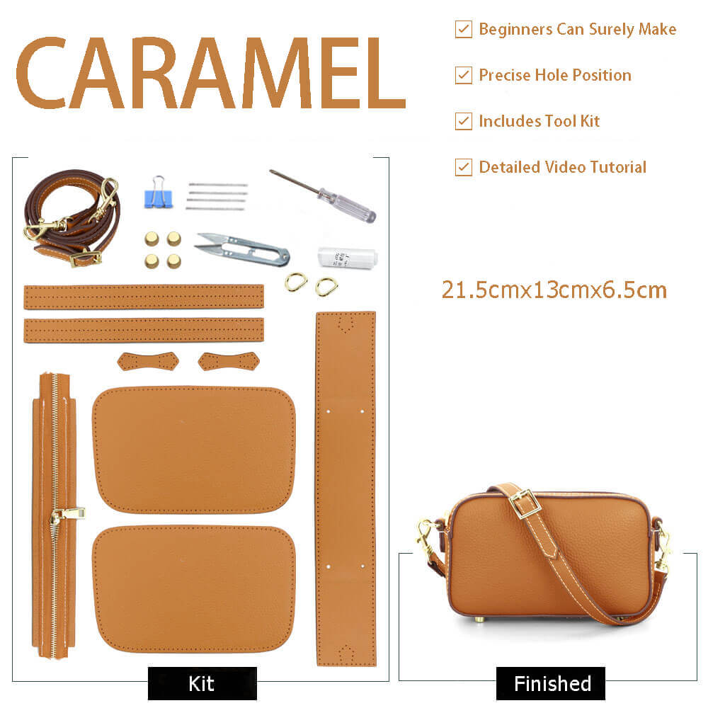 Zip Crossbody Bag DIY Leather Kit – Babylon Leather - Babylon LeatherBabylon LeatherSY49-Caramel-White