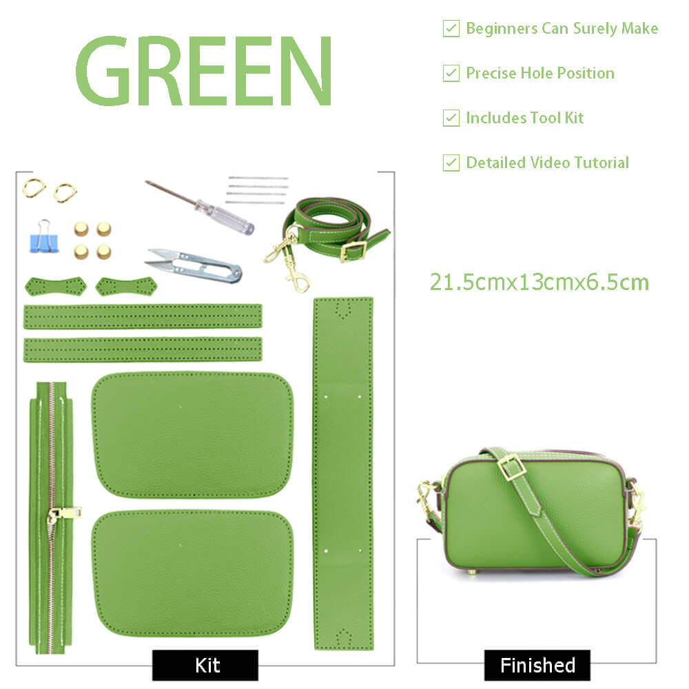 Zip Crossbody Bag DIY Leather Kit – Babylon Leather - Babylon LeatherBabylon LeatherSY49-Green-White