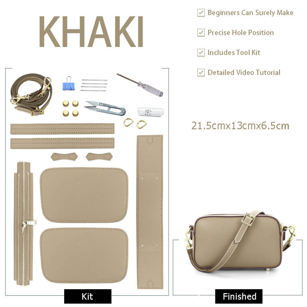 Zip Crossbody Bag DIY Leather Kit – Babylon Leather - Babylon LeatherBabylon LeatherSY49-Khaki-White