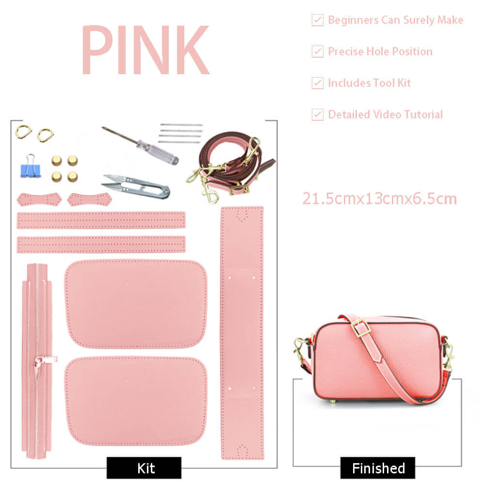 Zip Crossbody Bag DIY Leather Kit – Babylon Leather - Babylon LeatherBabylon LeatherSY49-Pink-White