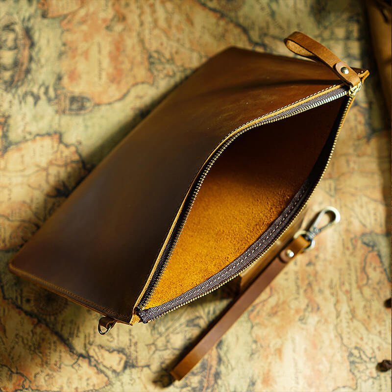 Zip Leather Laptop Sleeve Crazy Horse Leather – Babylon Leather - Babylon LeatherBabylon LeatherAN18-Brown
