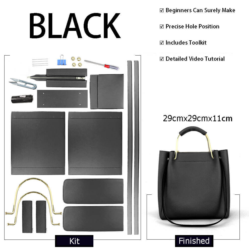 Zip - Top Tote Bag DIY Kit – Babylon Leather - Babylon LeatherBabylon LeatherSY14 - Black - Metal Handle - Color - Matched