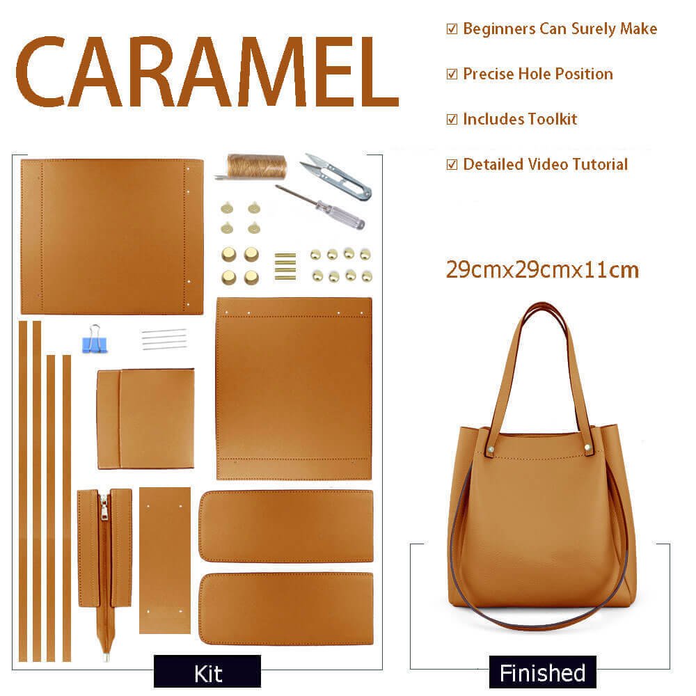 Zip - Top Tote Bag DIY Kit – Babylon Leather - Babylon LeatherBabylon LeatherSY14 - Caramel - Leather Handle - Color - Matched