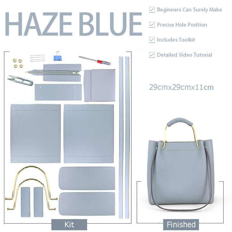 Zip - Top Tote Bag DIY Kit – Babylon Leather - Babylon LeatherBabylon LeatherSY14 - Haze Blue - Metal Handle - Color - Matched