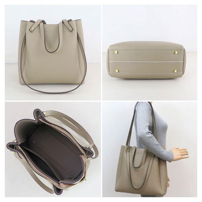 Zip - Top Tote Bag DIY Kit – Babylon Leather - Babylon LeatherBabylon LeatherSY14 - Leather Handle - Matching Color - Lychee Pattern Leather - Khaki
