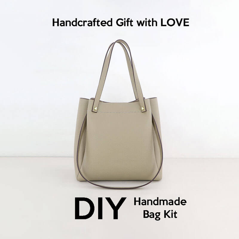 Zip - Top Tote Bag DIY Kit – Babylon Leather - Babylon LeatherBabylon LeatherSY14 - Leather Handle - Matching Color - Lychee Pattern Leather - Khaki