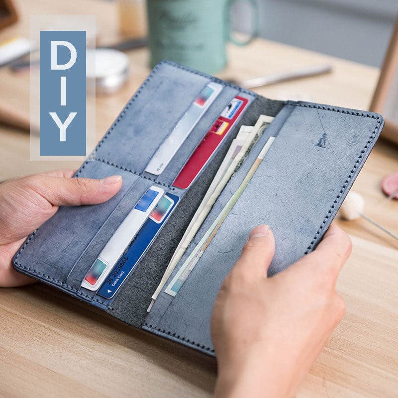FREEBLOSS DIY Leather Wallet Kit Faux Leather Pouch Kit Minimalist Long  Leather Wallet for Men Women Handmade Wallet Gifts