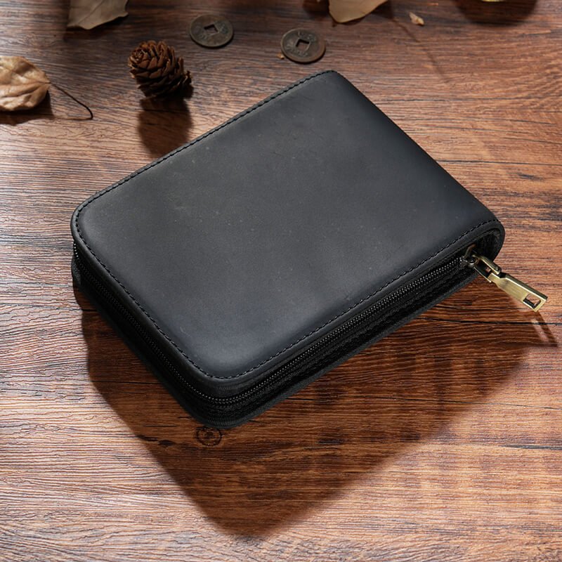 12-Slot Zip Pen Organizer Crazy Horse Leather – Babylon Leather - Babylon LeatherBabylon LeatherAN42-Black
