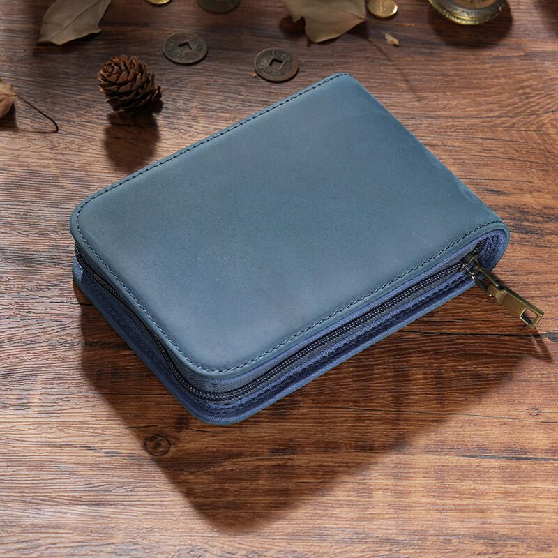 12-Slot Zip Pen Organizer Crazy Horse Leather – Babylon Leather - Babylon LeatherBabylon LeatherAN42-Blue