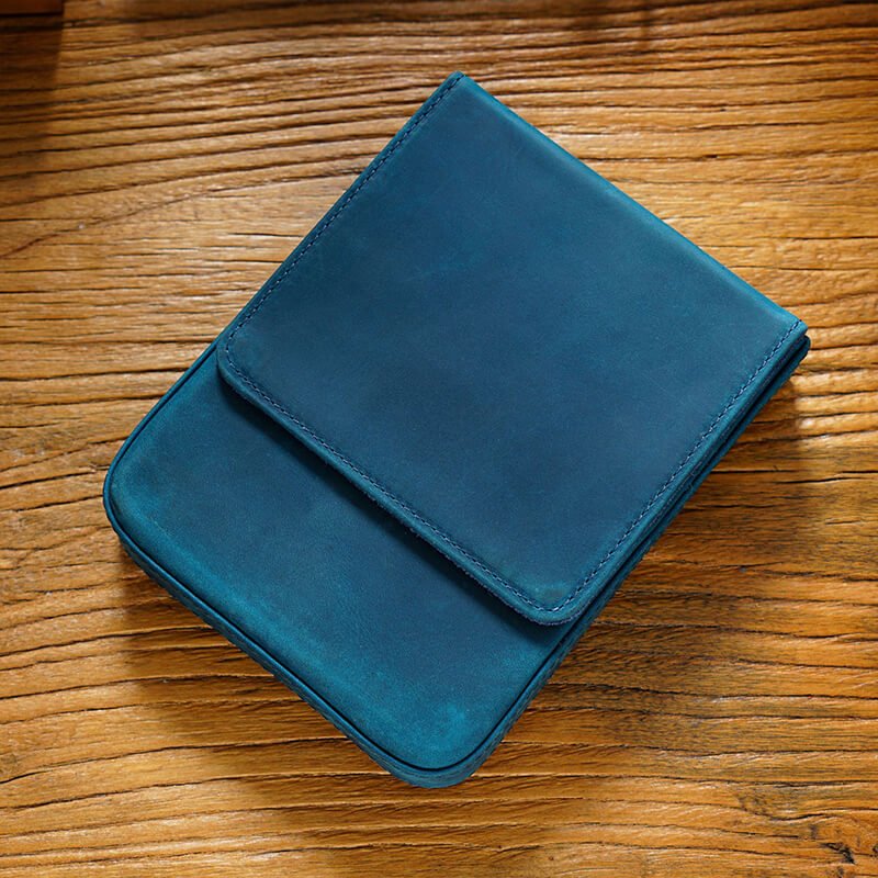 12-Slot Zip Pen Organizer Crazy Horse Leather – Babylon Leather - Babylon LeatherBabylon LeatherAN43-Blue