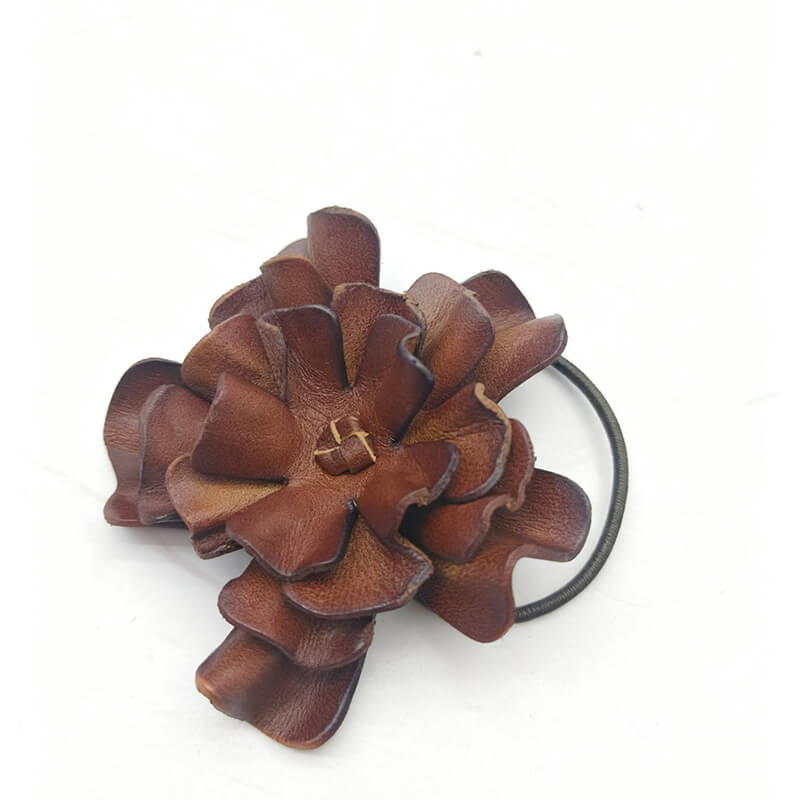 [$150+] Handmade Cowhide Leather Flower Hair Clip - Babylon LeatherBabylon LeatherMJY04-Brown