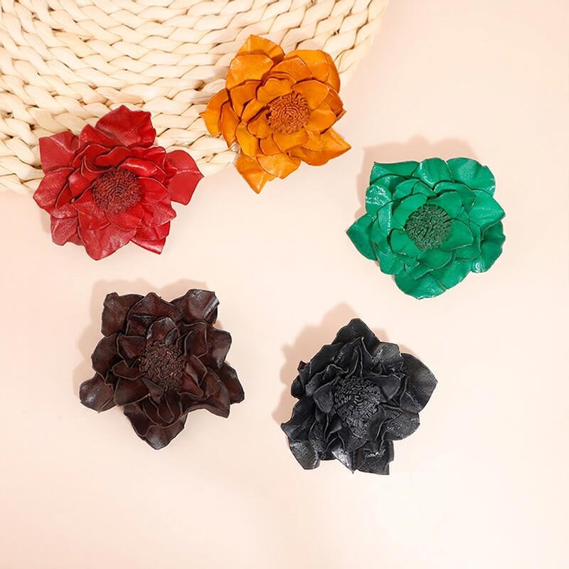 [$150+] Handmade Lotus Leather Flower Brooch - Babylon LeatherBabylon LeatherMJY06-Red