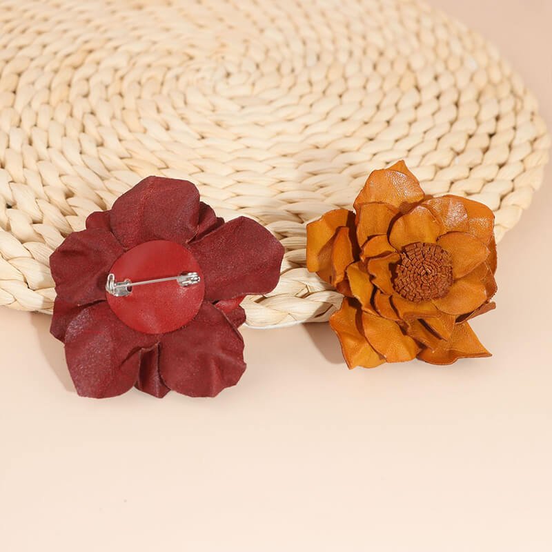 [$150+] Handmade Lotus Leather Flower Brooch - Babylon LeatherBabylon LeatherMJY06-Red