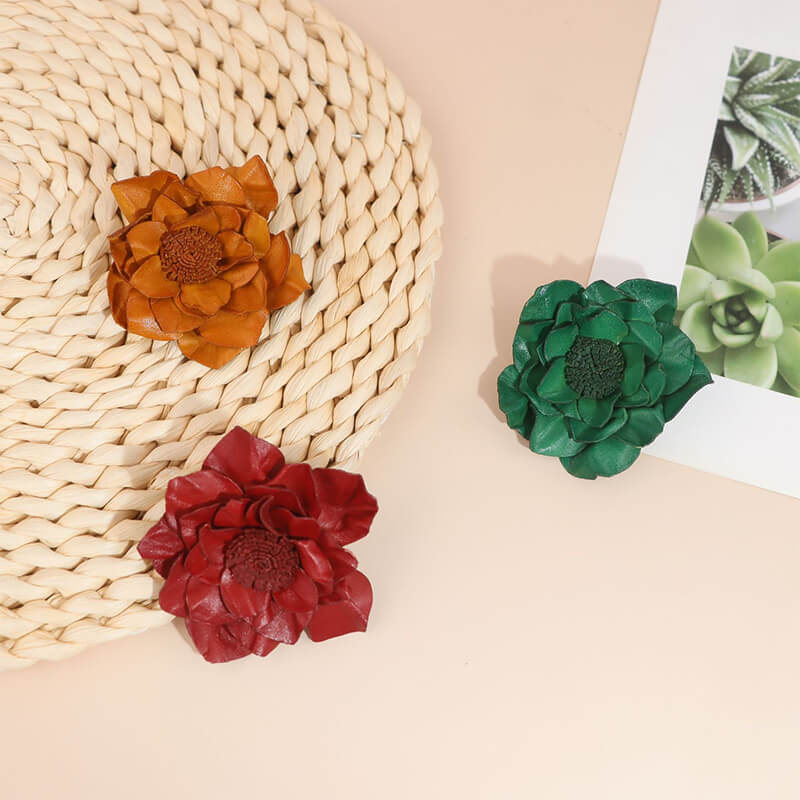 [$150+] Handmade Lotus Leather Flower Brooch - Babylon LeatherBabylon LeatherMJY06-Red