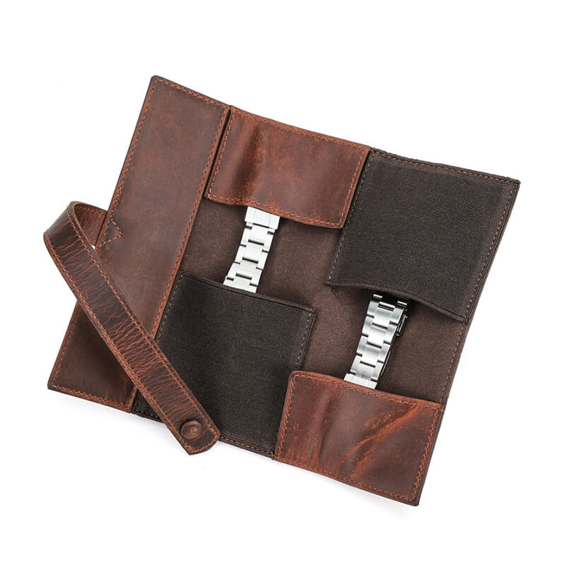 Crazy Horse Leather Watch Wrap Case, 2 Slots – Babylon Leather