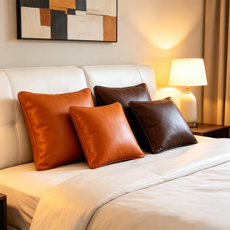 Textured Top Grain Cowhide Leather Lumbar Pillow Cover