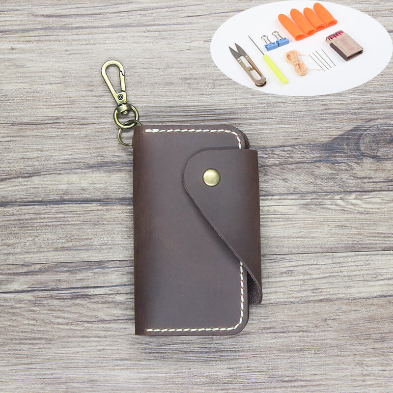 Car Key Pouch with Hook Crazy Horse Leather DIY Kit – Babylon Leather