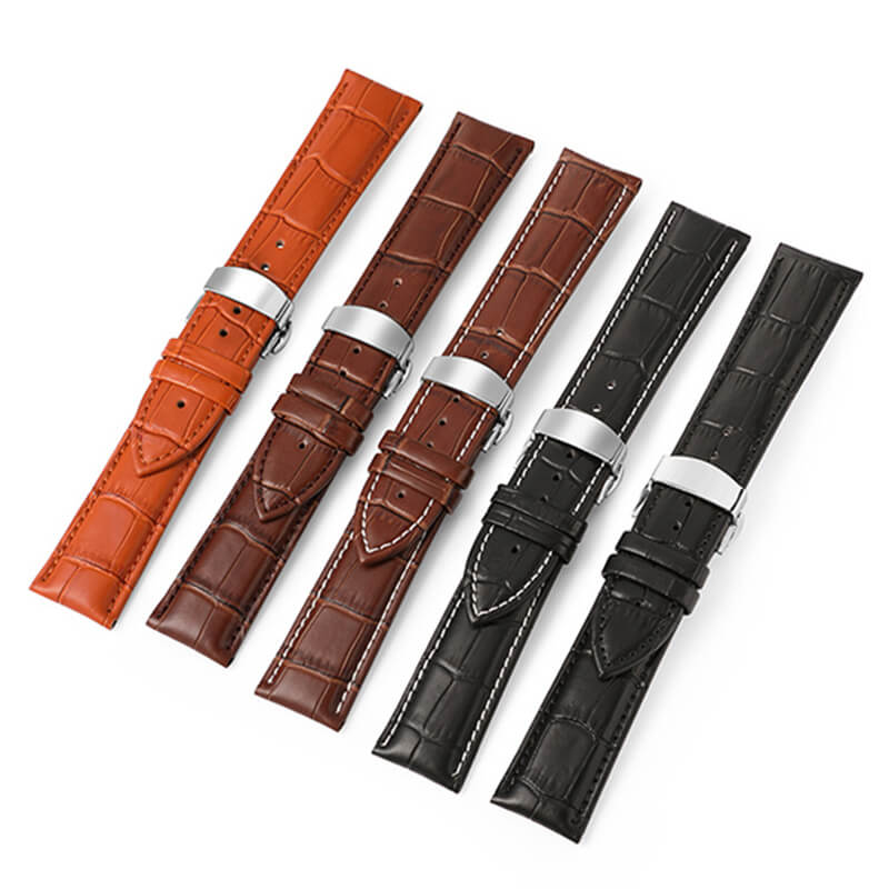 Bamboo-Textured Top Grain Leather Watch Strap with Deployant Clasp – Babylon Leather