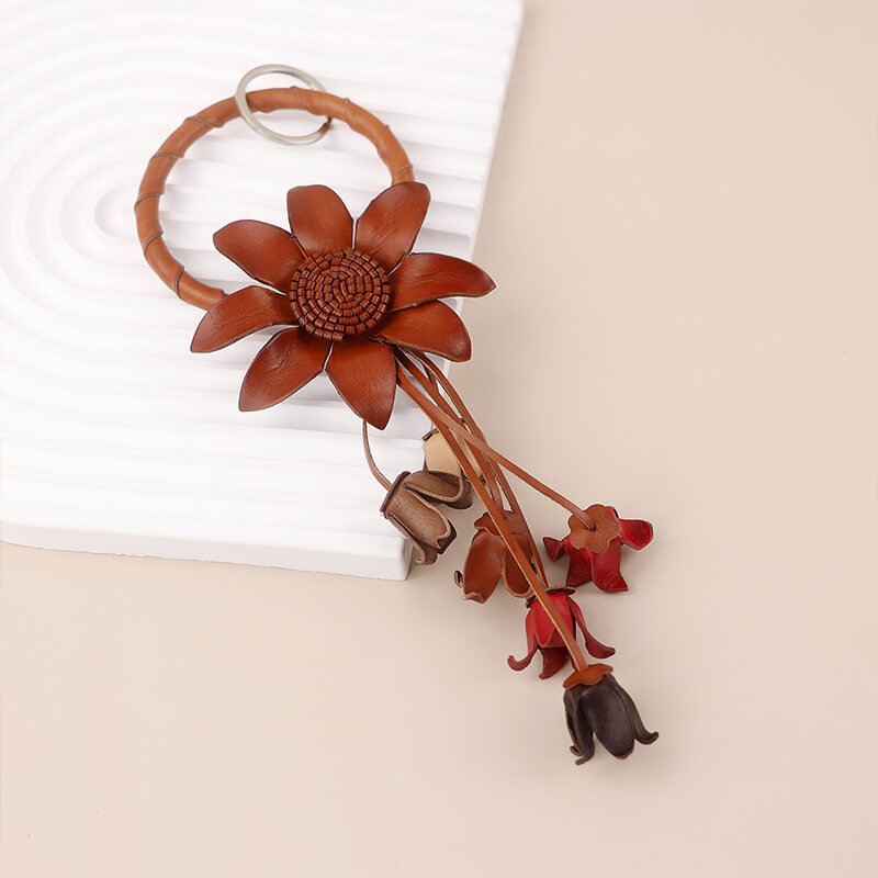 [$360+] Colorful Cowhide Leather Flower Bag Charm - Babylon LeatherBabylon LeatherMJY07-Brown