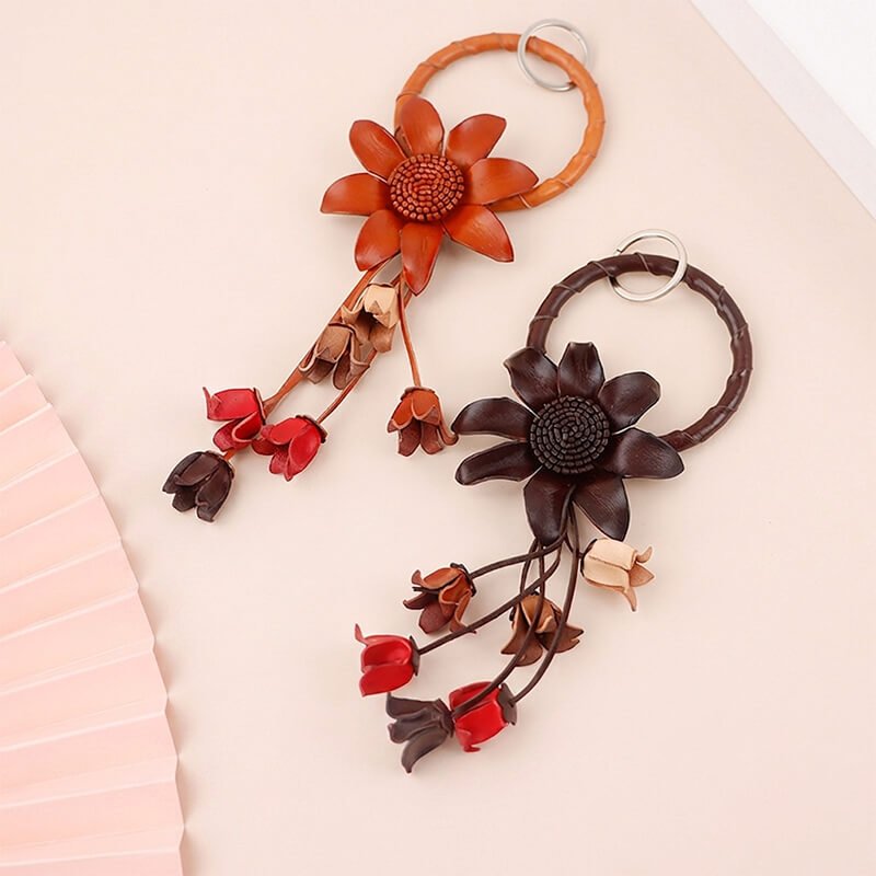 [$360+] Colorful Cowhide Leather Flower Bag Charm - Babylon LeatherBabylon LeatherMJY07-Brown