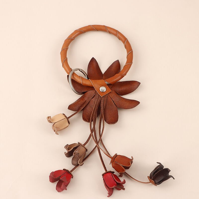 [$360+] Colorful Cowhide Leather Flower Bag Charm - Babylon LeatherBabylon LeatherMJY07-Brown