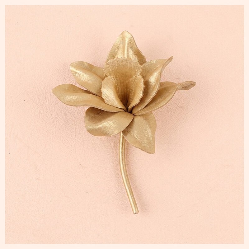 [$360+] Handmade Sheepskin Magnolia Flower Brooch - Babylon LeatherBabylon LeatherMJY01-Gold