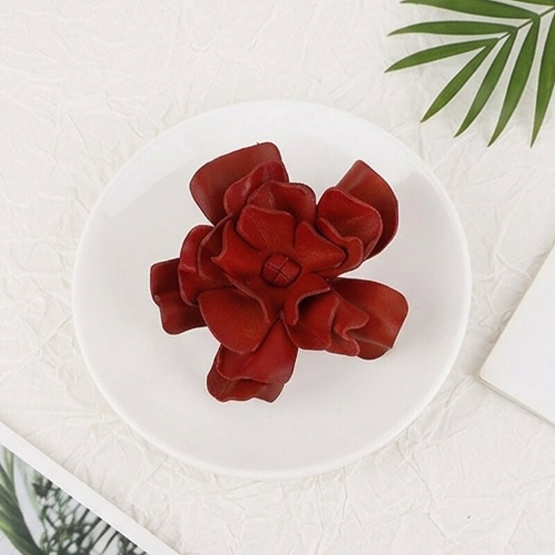 3D Cowhide Leather Flower Choker - Babylon LeatherBabylon LeatherMJY03-Red