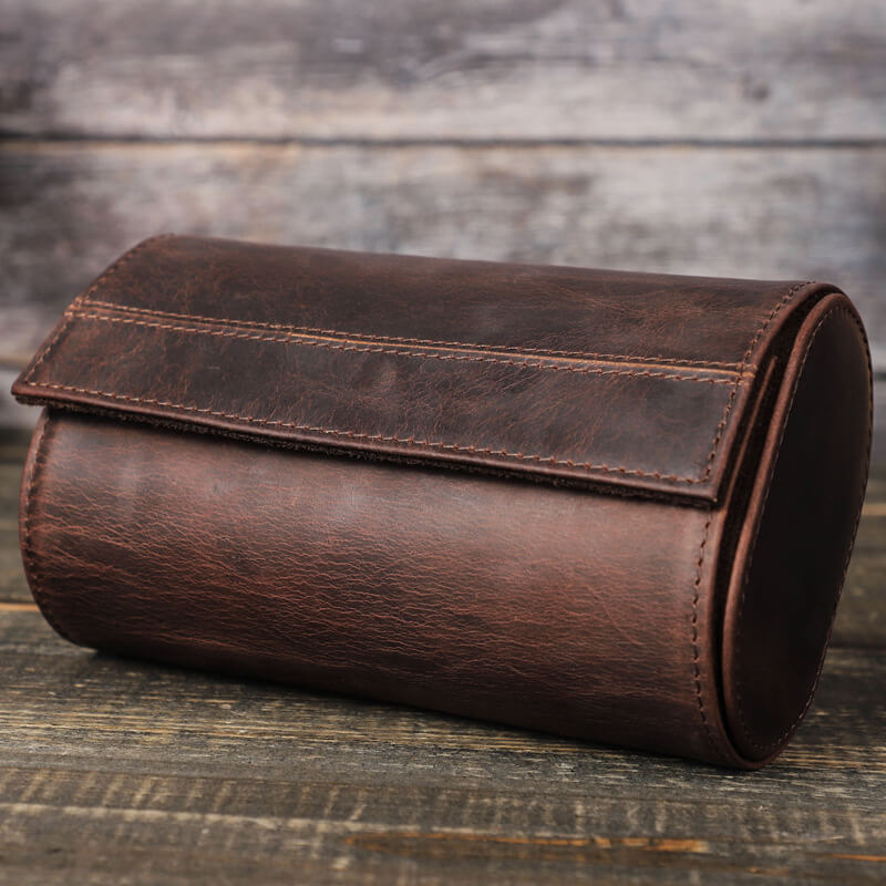 Crazy Horse Leather Watch Travel Case 2  Slots – Babylon Leather
