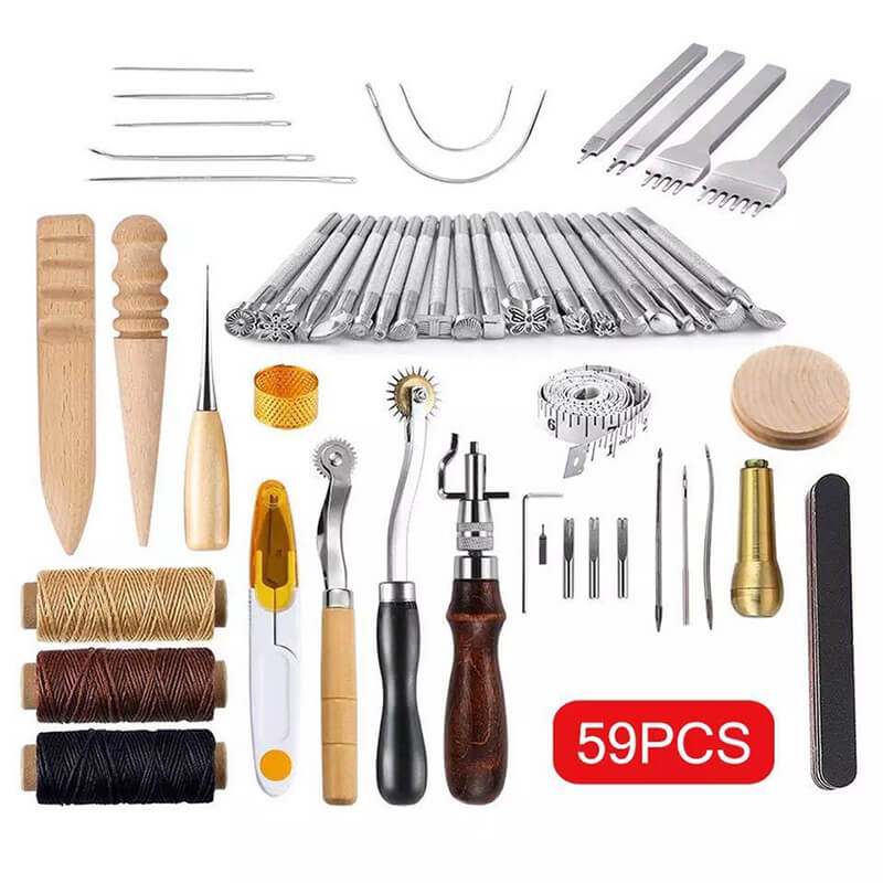 59-Piece Leather Craft Tool Kit for Stitching and Carving – Babylon Leather - Babylon LeatherBabylon LeatherXH72-Sets（59pcs）