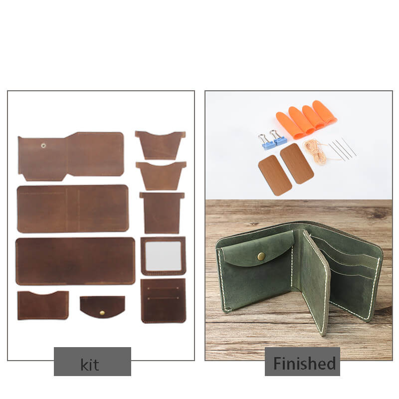 Men's Trifold Wallet Crazy Horse Leather DIY Kit – Babylon Leather