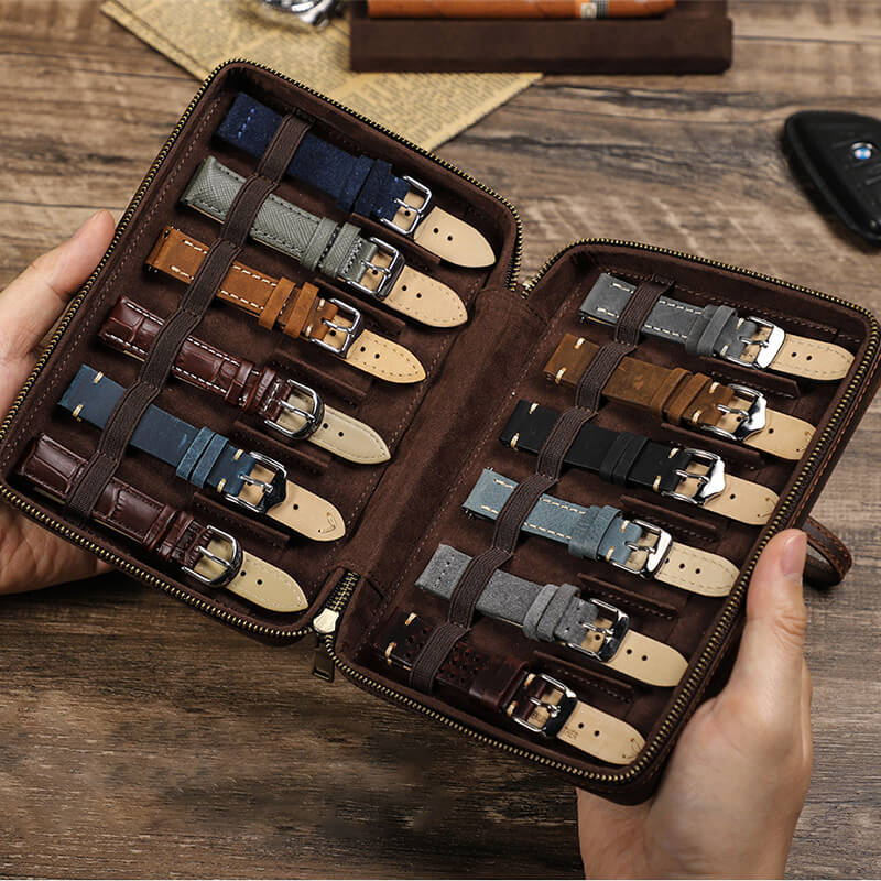 Crazy Horse Leather Watch Strap Storage Case 12 Slots – Babylon Leather