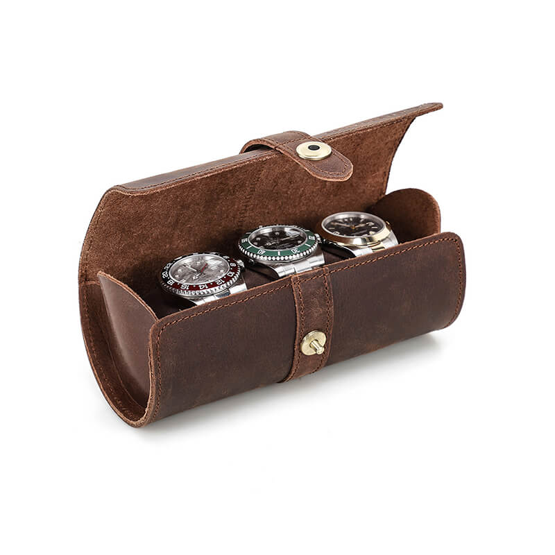 Crazy Horse Leather 3-Watch Roll – Babylon Leather