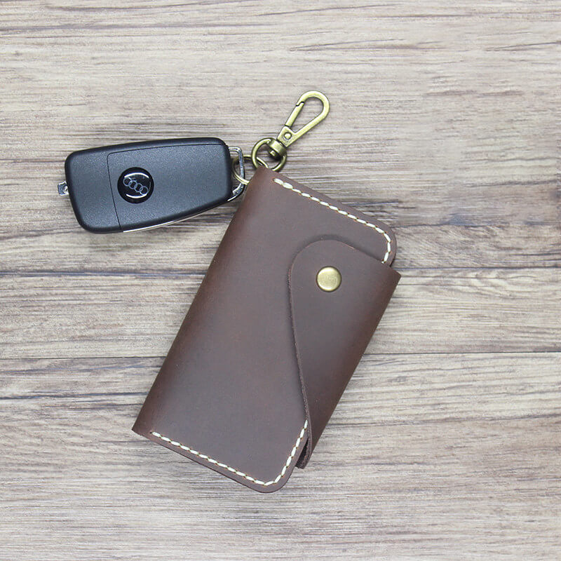 Car Key Pouch with Hook Crazy Horse Leather DIY Kit – Babylon Leather