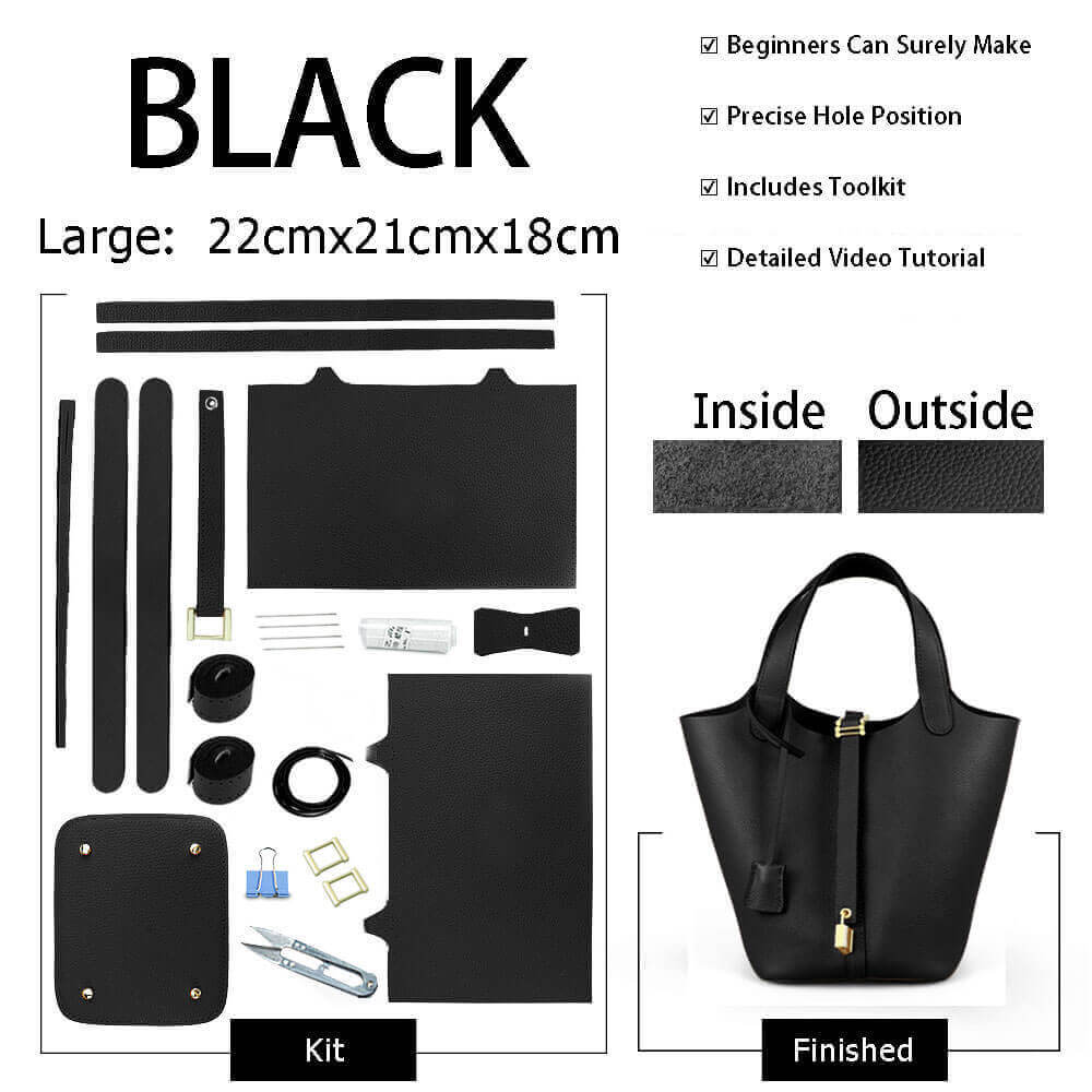 Unlined Togo Leather Picotin Bag DIY Kit with Oblique Pricked Holes – Babylon Leather