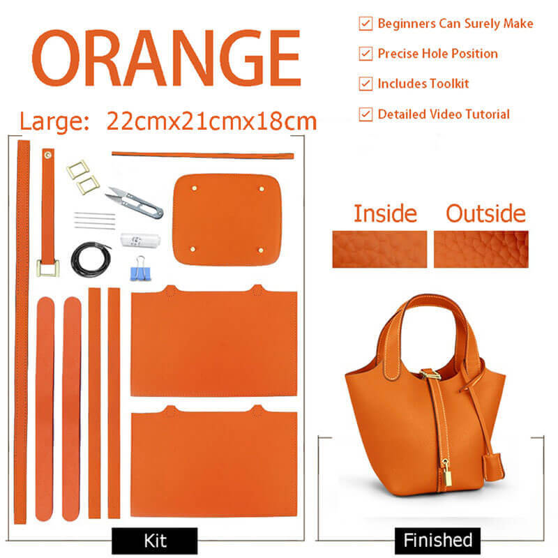 Lined Togo Leather Picotin Bag DIY Kit with Oblique Pricked Holes – Babylon Leather