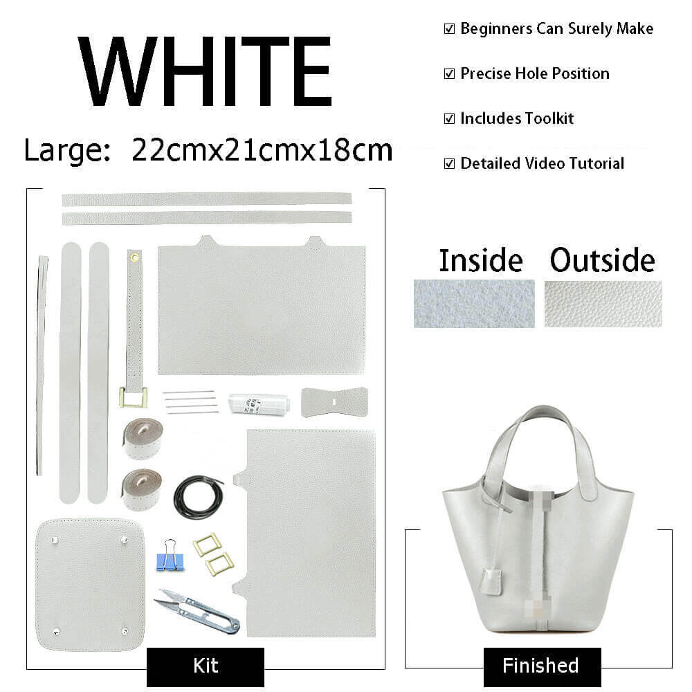 Unlined Togo Leather Picotin Bag DIY Kit with Oblique Pricked Holes – Babylon Leather