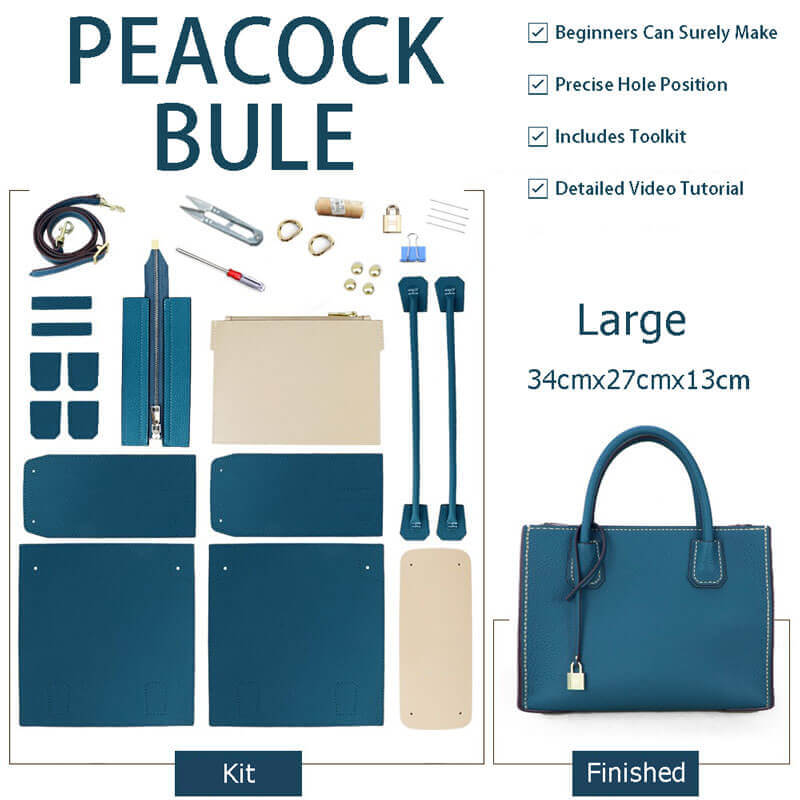 Aby Lock Leather Bag DIY Kit – Babylon Leather - Babylon LeatherBabylon LeatherSY07 - Peacock Blue - Large - Color - Matched