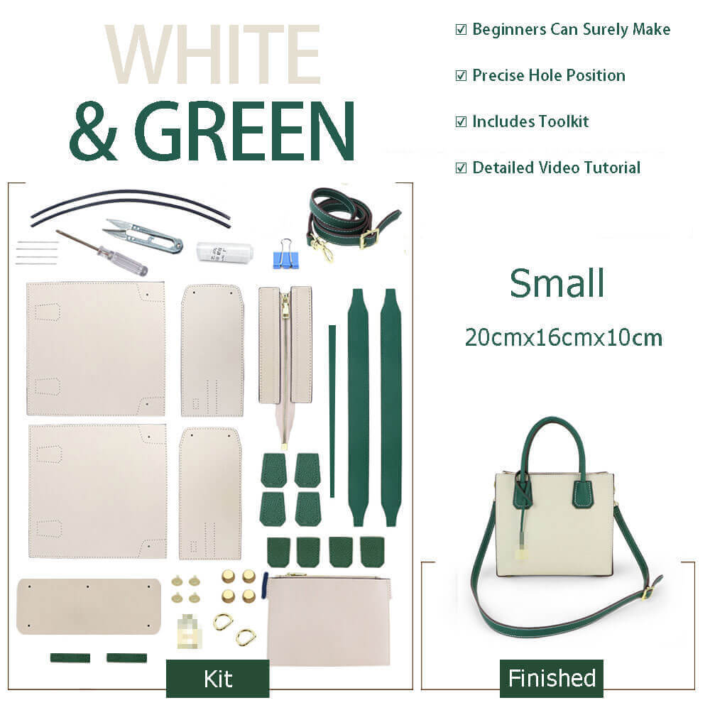 Aby Lock Leather Bag DIY Kit – Babylon Leather - Babylon LeatherBabylon LeatherSY07 - White & Green - Small - Color - Matched