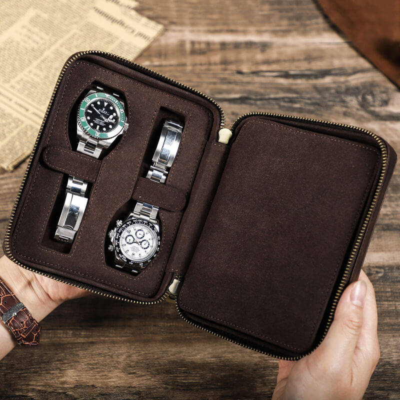 Square Crazy Horse Leather Watch Storage Case 4 Slots – Babylon Leather