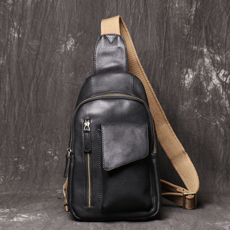 Adjustable Strap Men’s Leather Sling Bag – Babylon Leather - Babylon LeatherBabylon LeatherLJ023 - Black