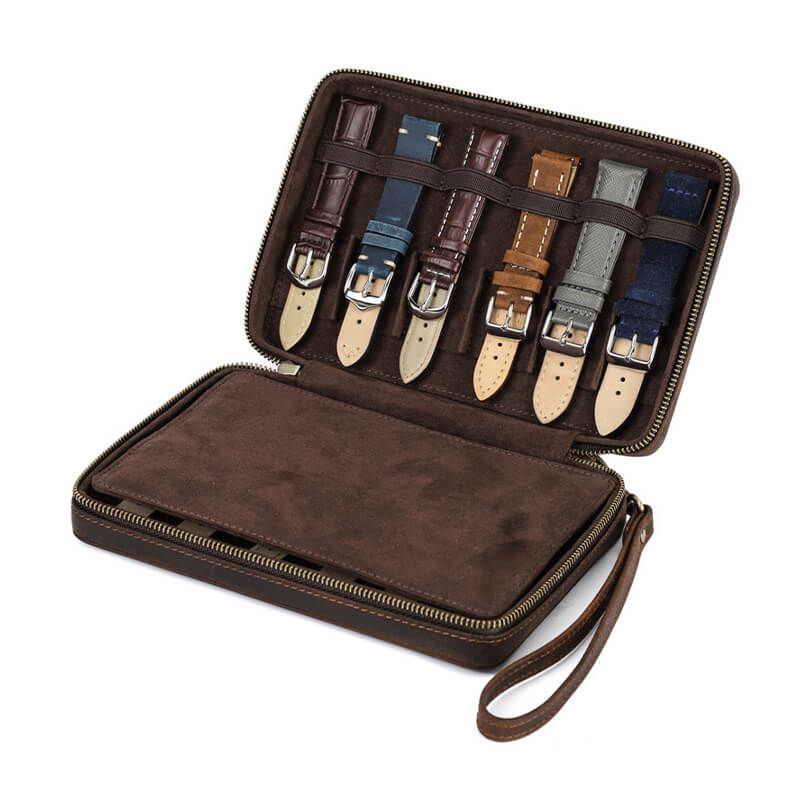 Crazy Horse Leather Watch Strap Storage Case 12 Slots – Babylon Leather