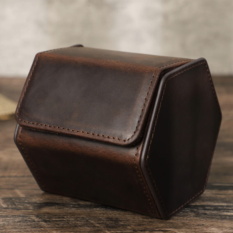 Hexagonal Crazy Horse Leather Single Watch Case – Babylon Leather