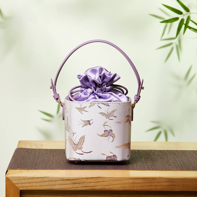Balanced Heart Leather and Silk Handbag Bucket Bag – Babylon Leather - Babylon LeatherBabylon LeatherTX215-Purple