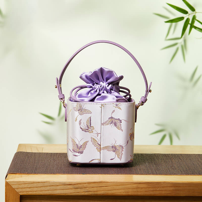 Balanced Heart Leather and Silk Handbag Bucket Bag – Babylon Leather - Babylon LeatherBabylon LeatherTX215-Purple