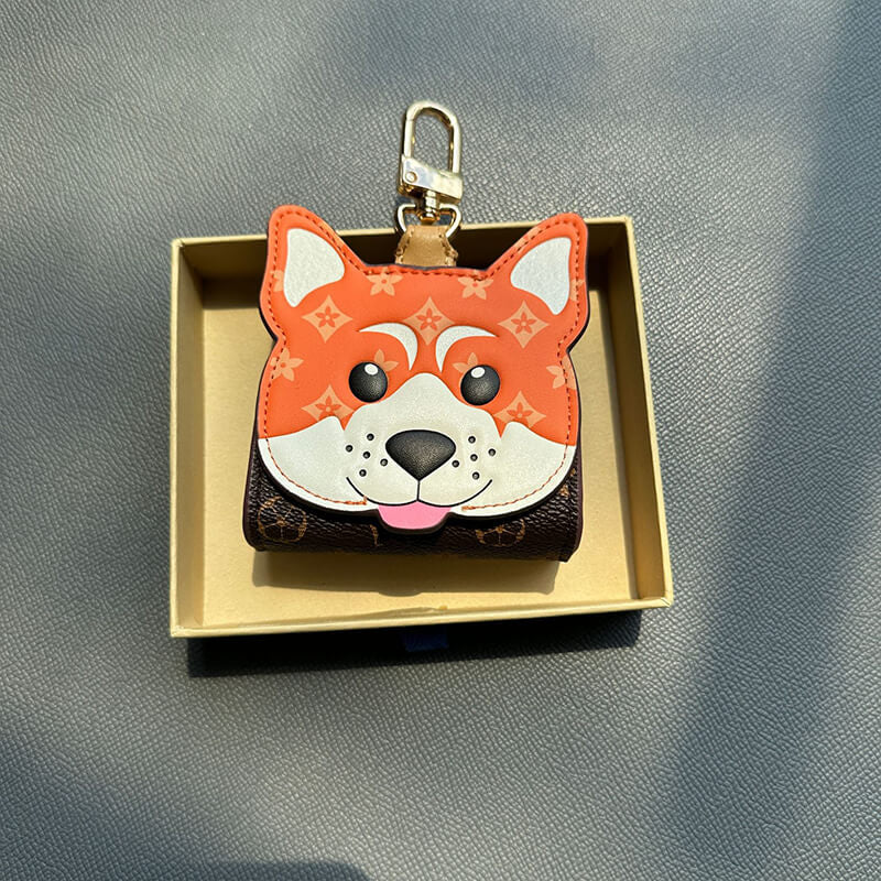 Bear, French Bulldog and Shiba Inu Earbud Case Keychain – Babylon Leather - Babylon LeatherBabylon LeatherCLJ06-coffee & Orange