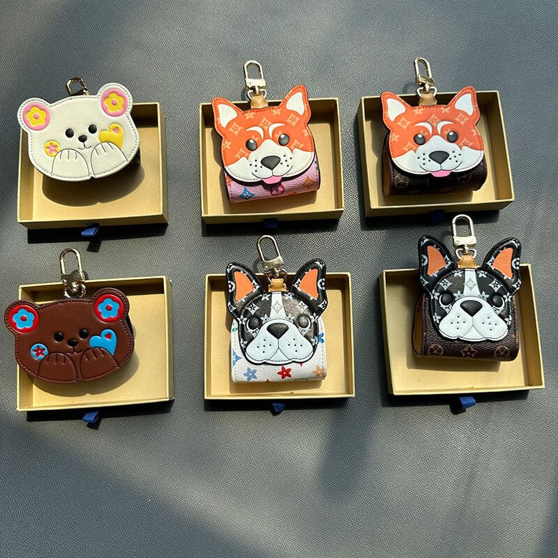 Bear, French Bulldog and Shiba Inu Earbud Case Keychain – Babylon Leather - Babylon LeatherBabylon LeatherCLJ06-Pink & Orange