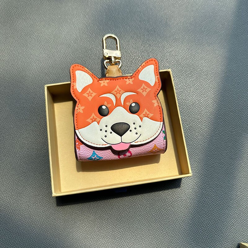 Bear, French Bulldog and Shiba Inu Earbud Case Keychain – Babylon Leather - Babylon LeatherBabylon LeatherCLJ06-Pink & Orange