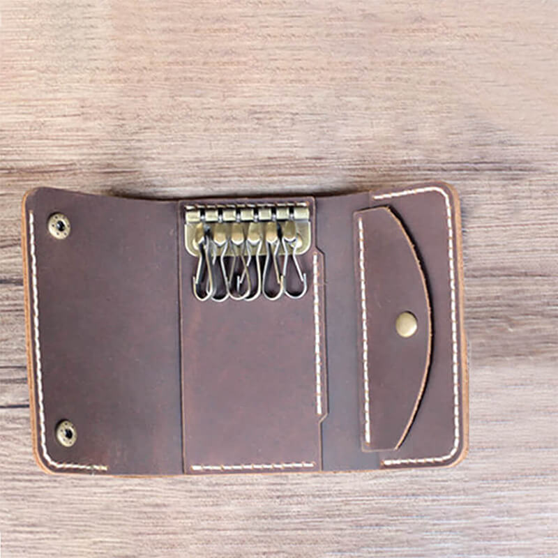 Belt-Loop Key Wallet Crazy Horse Leather DIY Kit – Babylon Leather - Babylon LeatherBabylon LeatherCY41-Brown-With Hook