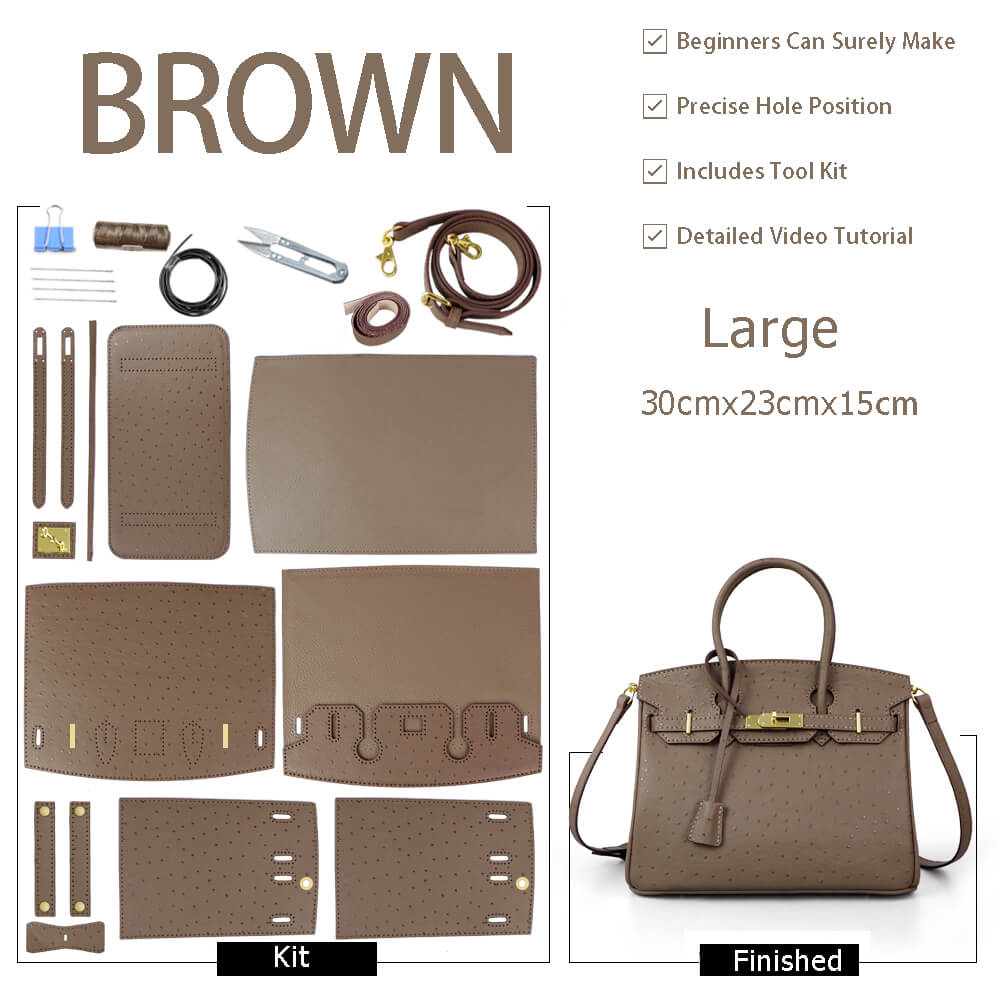 Birkin - Style Bag DIY Kit with Round Hole & Ostrich Pattern – Babylon Leather - Babylon LeatherBabylon LeatherSY109-Brown-Color-Matched