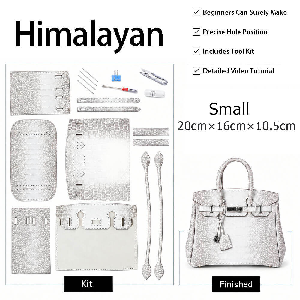 Birkin-Style Himalayan Embossed Cowhide Tote Bag DIY Kit | Pre-Order - Babylon LeatherBabylon LeatherSY143-White with Grey Antiquing 1-Small-Gold & Color-Matched